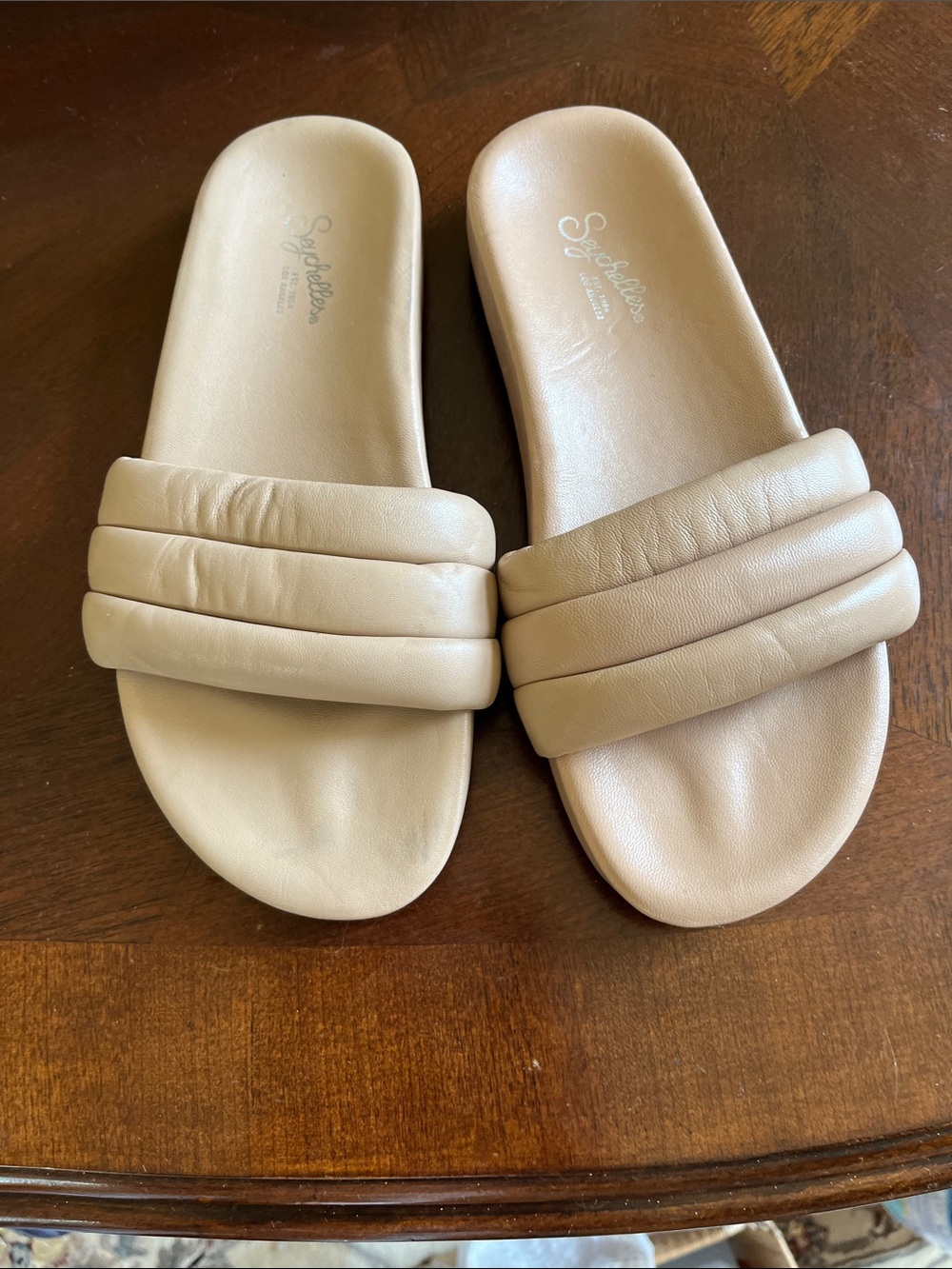 Seychelles Padded Triple-Band Slide Sandals in Light Taupe